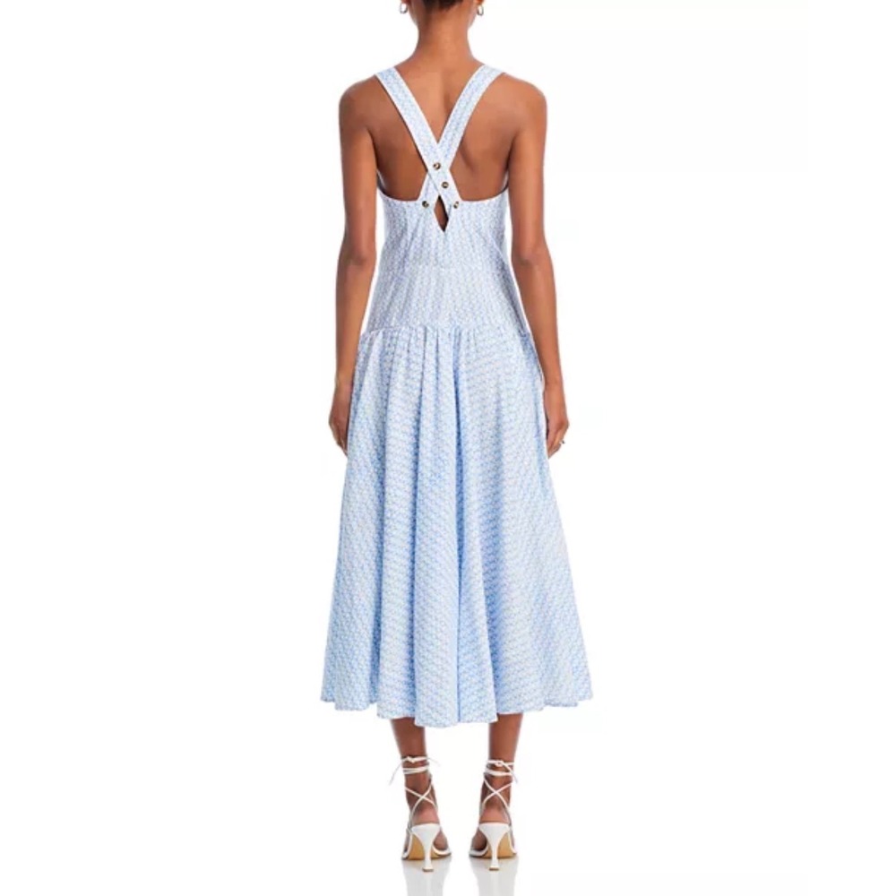 Ciao Lucia Azure Blue White Cotton Button Front Cross Back Midi Dress Small - Picture 3 of 15